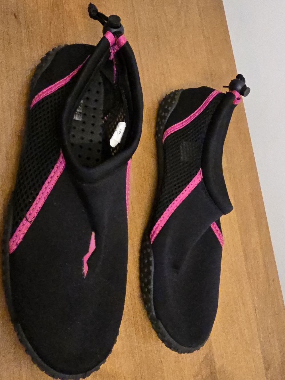 Women’s Black and Hot Pink Water Shoes - Lightweight Slip-On -worn Once